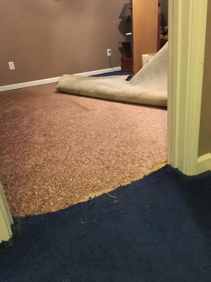 Carpet pad removal revealing water damage during Drying & Dehumidification in Orange
